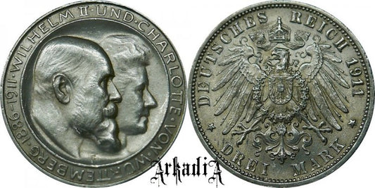 Wirtembergia 3 marki 1911 F - zaślubiny