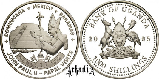 Uganda 1000 Sch 2005 - pielgrzymka Dominikana, Meksyk, Bahama