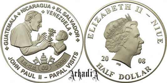 Niue 1/2 $ 2008 - pielgrzymka Gwatemala, Nikaragua, Salwador, Wenezuela
